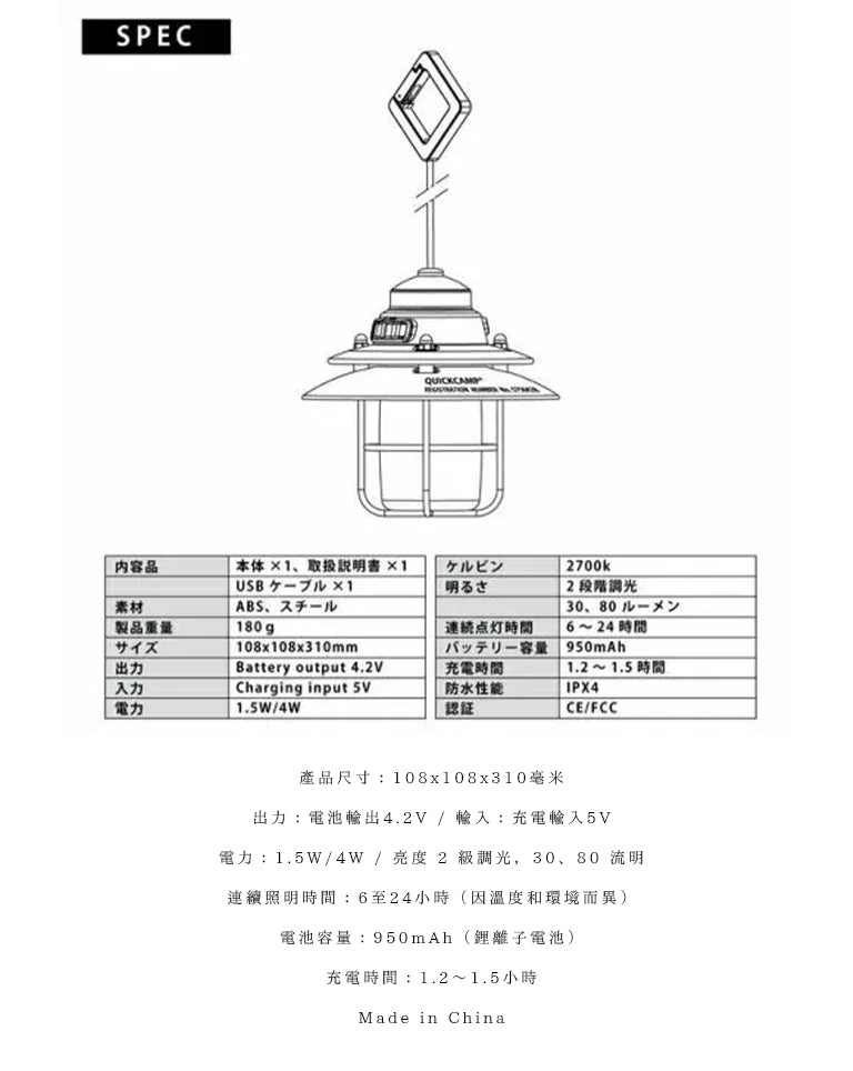 QUICKCAMP 軍風金屬復古燈 QC-HL180