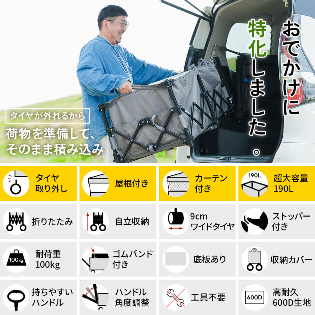 同尺寸最小收束設計/大容量超小收納多功能露營推車 QC-CW190